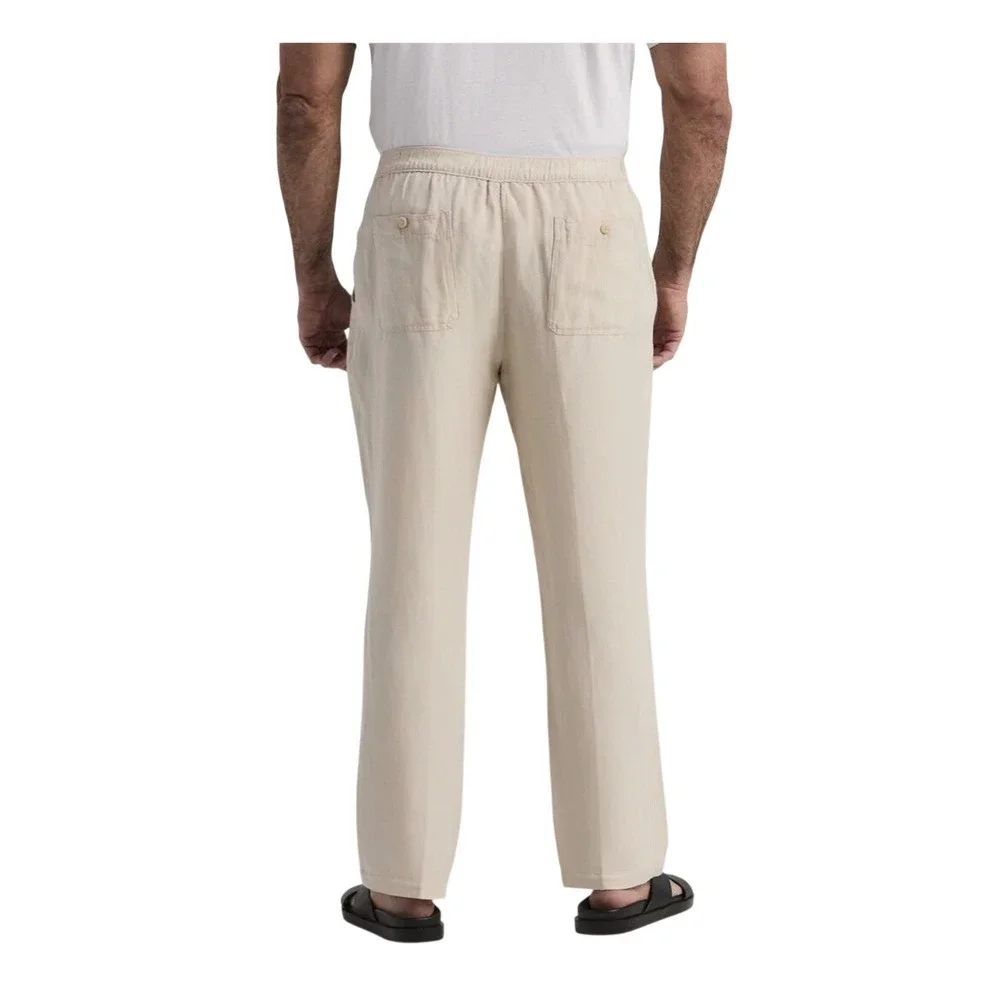 NWT Cubavera Core Drawstring Linen Blend Straight Leg Pants Cream Men's XXL‎